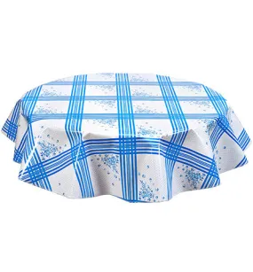 Round Oilcloth Tablecloth in Corn Flower Blue