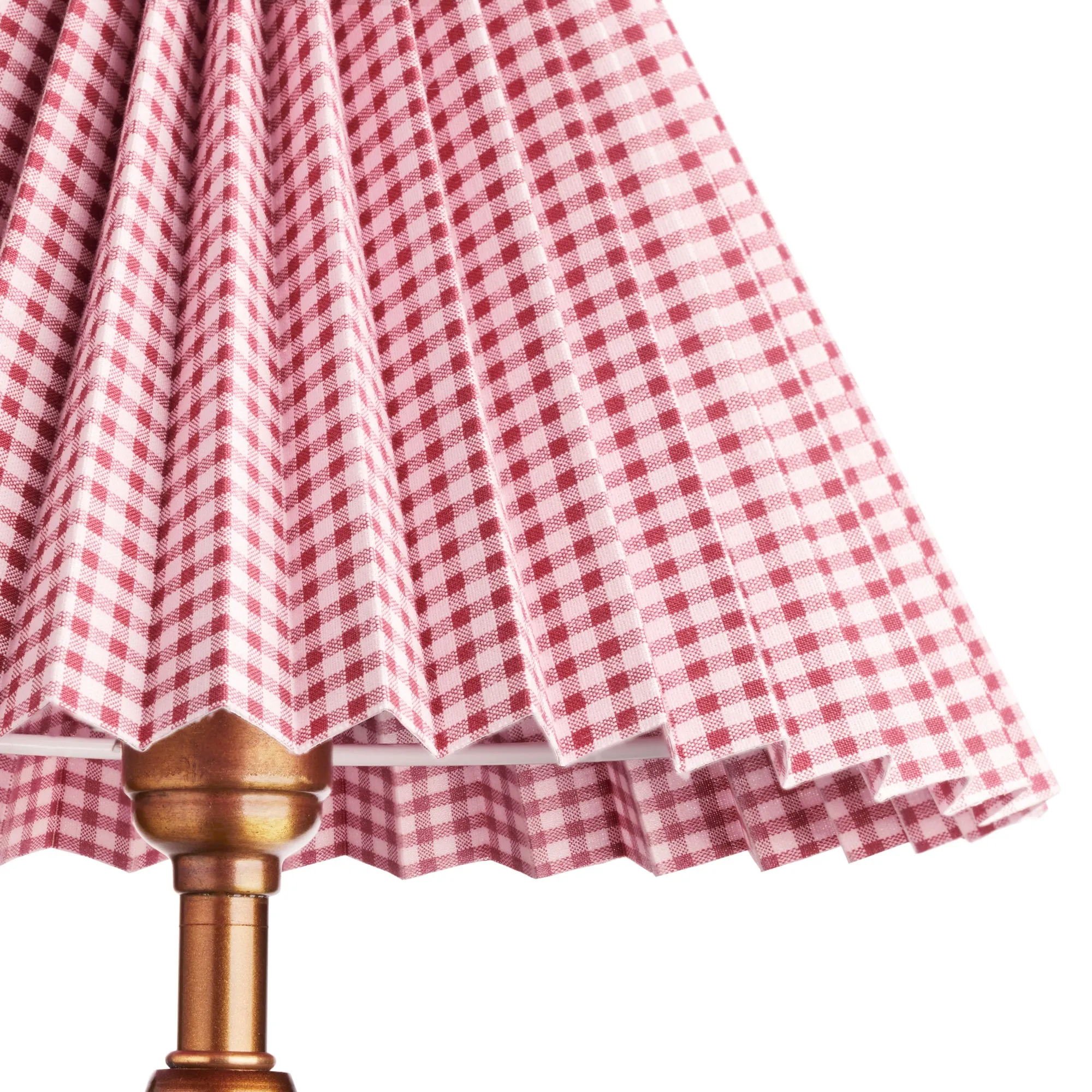 14cm tall tapered folded shade in maroon and cream gingham