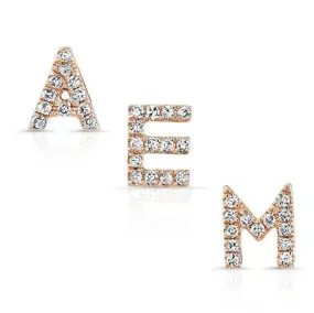 14KT Rose Gold Diamond Initial Stud Earring