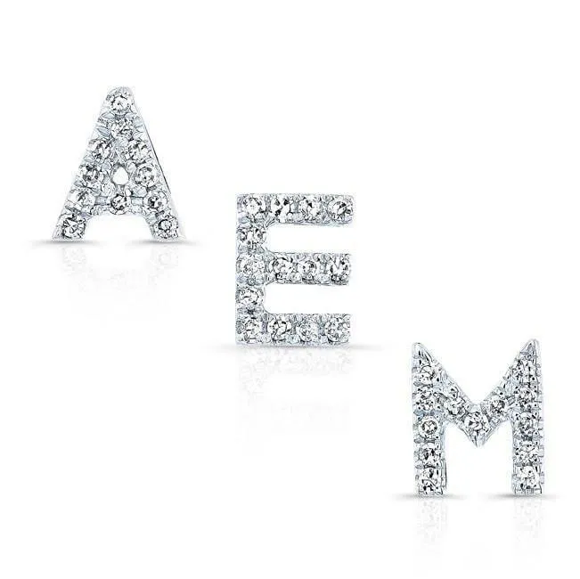 14KT White Gold Diamond Initial Stud Earring