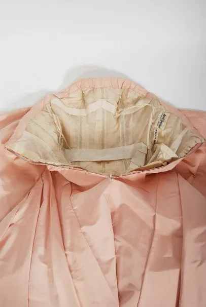 1950's Mingolini Guggenheim Couture Pink Pleated Silk Strapless Gown