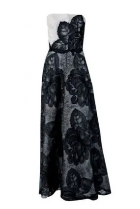 1951 Hattie Carnegie Black & White Lace Illusion Asymmetric Strapless Gown