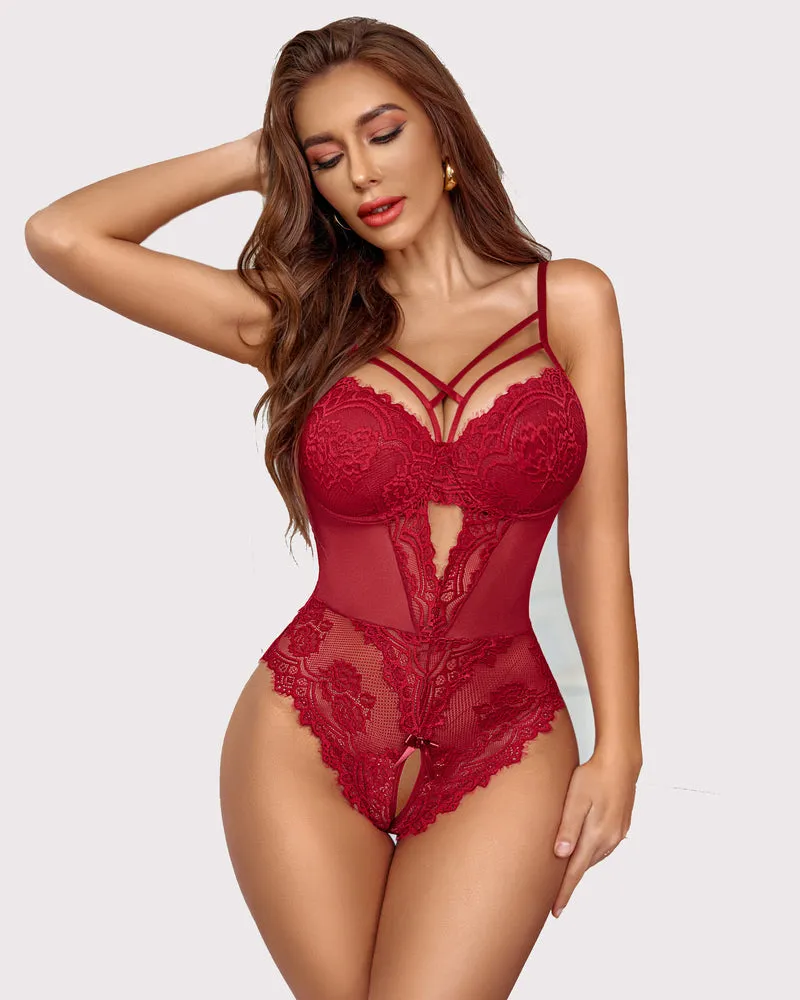 2 Pack Floral Lace Harness Bodysuit