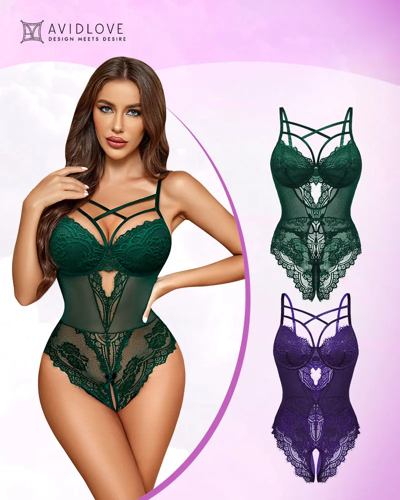 2 Pack Floral Lace Harness Bodysuit