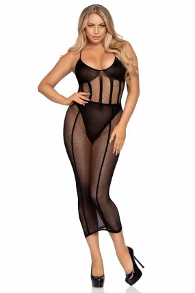 2 Piece Net & Opaque Bodysuit & Matching Skirt