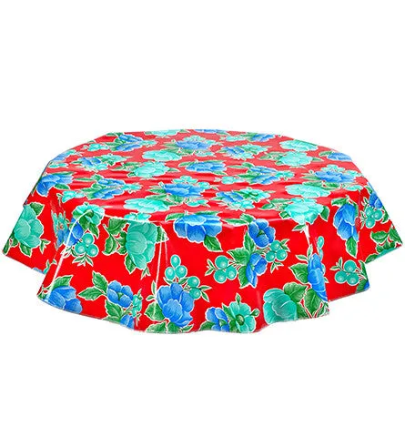 60" Round Oilcloth Tablecloths in Poppy Red