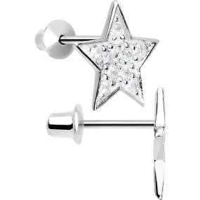 .925 Sterling Silver Clear CZ Star Youth Screwback Earrings