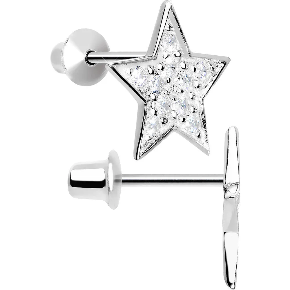 .925 Sterling Silver Clear CZ Star Youth Screwback Earrings