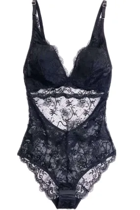 All Lace Amour Bodysuit in Dark/Navy Black