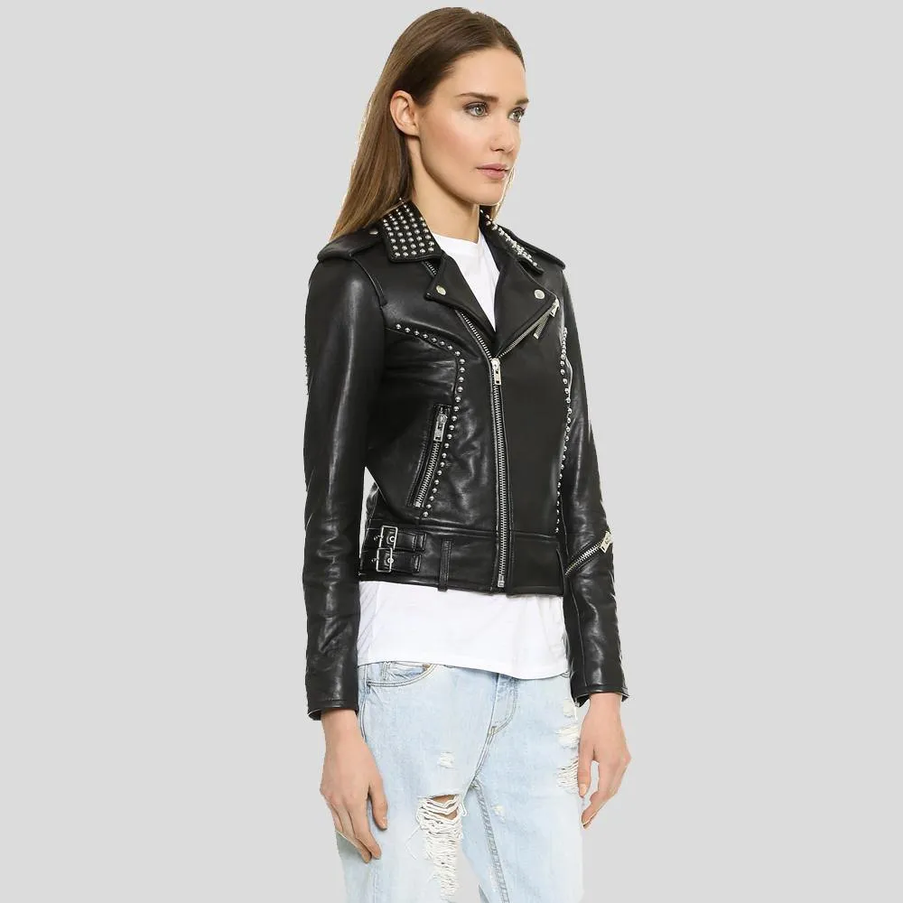 Amia Black Studded Leather Jacket