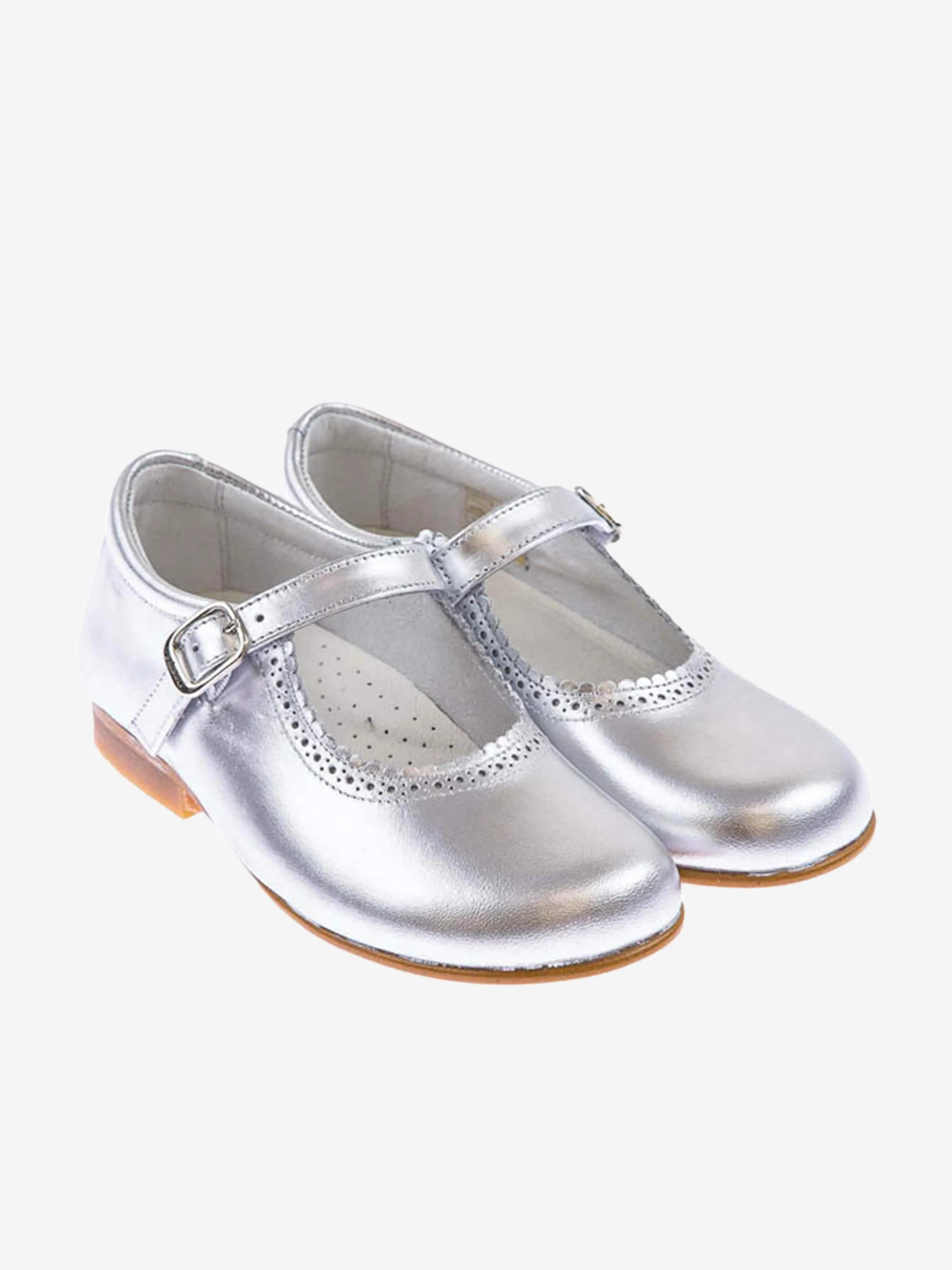 Andanines Girls Leather Mary Jane Shoes in Silver