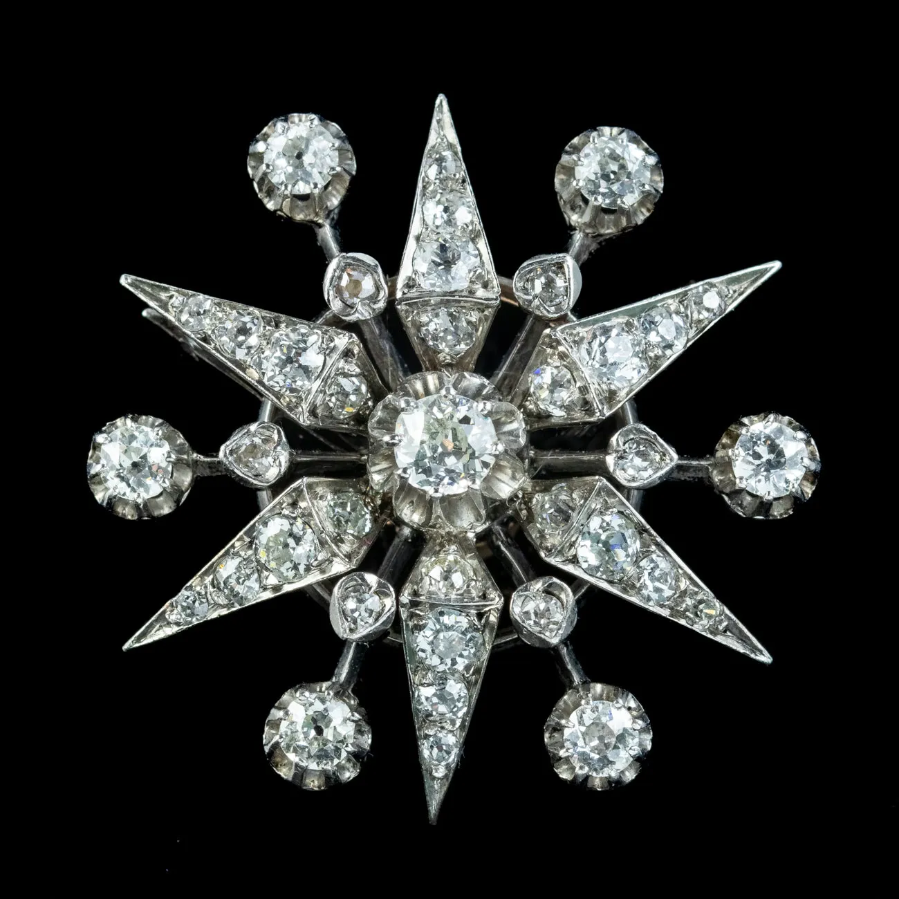 Antique Edwardian French Diamond Star Brooch 2.3ct Of Diamond