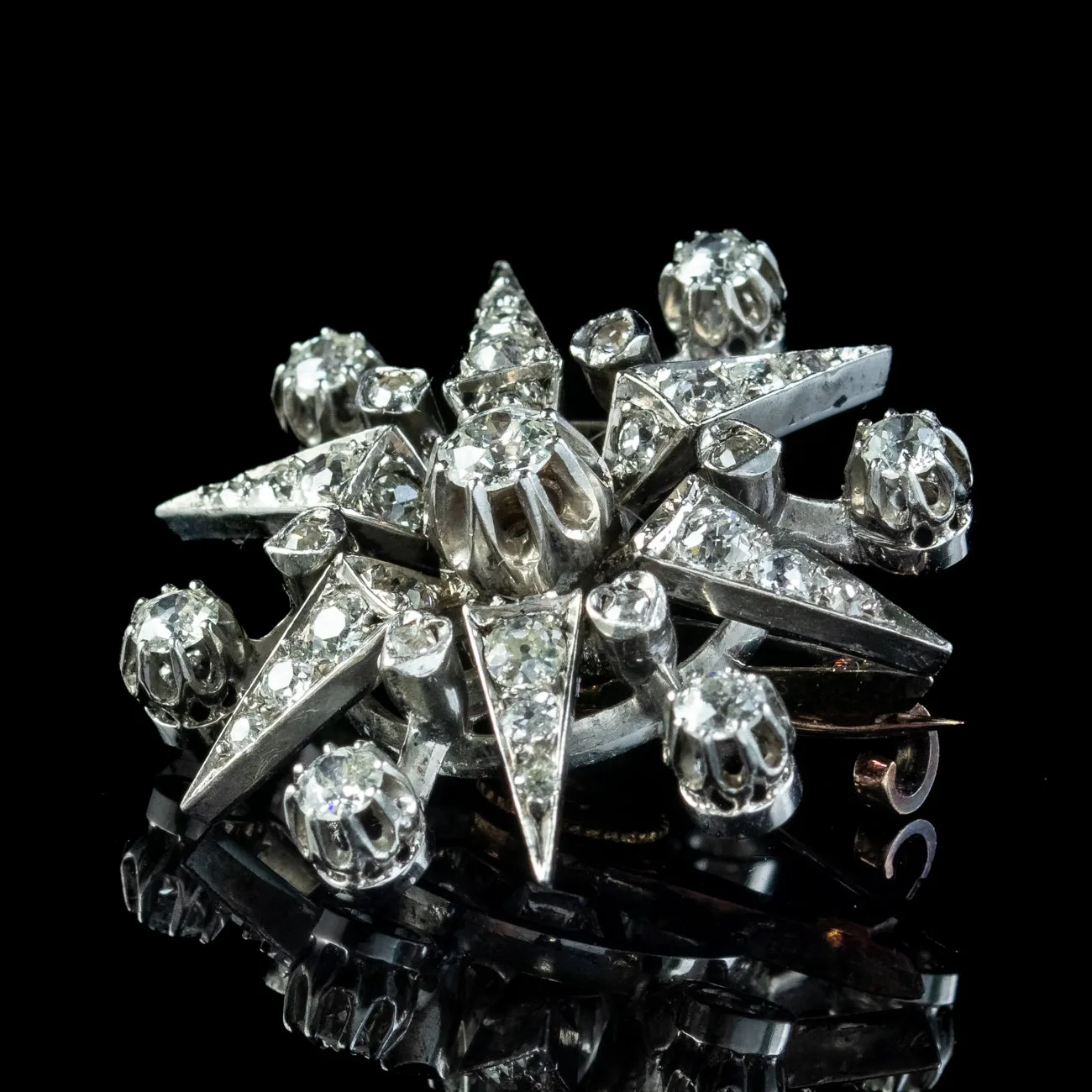 Antique Edwardian French Diamond Star Brooch 2.3ct Of Diamond