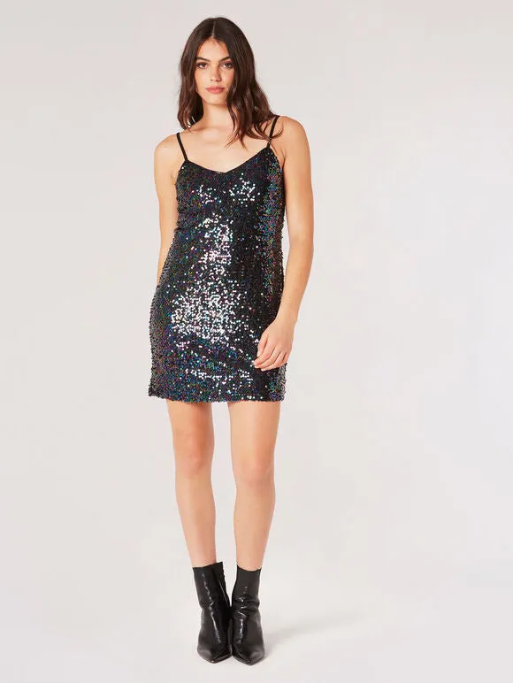 Apricot Rainbow Sequin Cami Dress