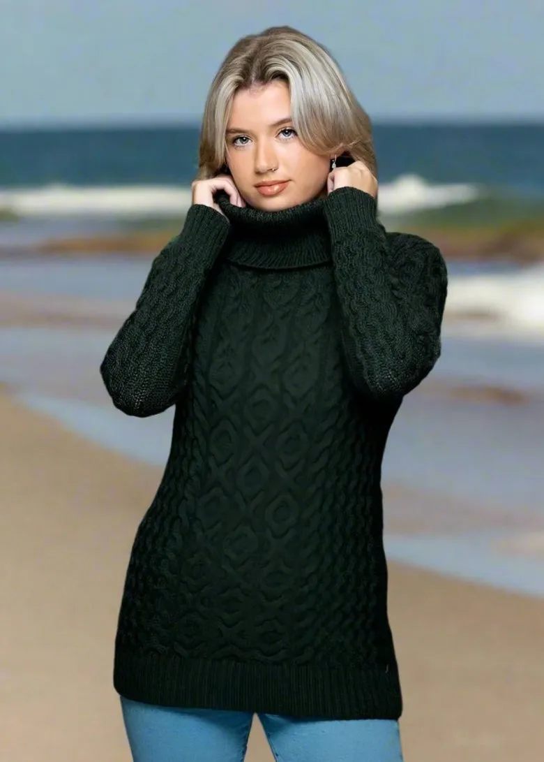 Aran Chunky Cowl Neck Sweater | Army Green