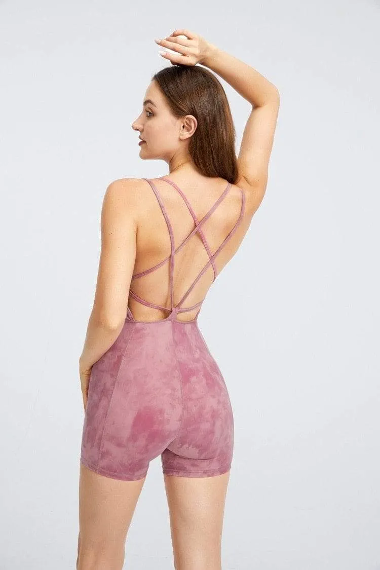 Arya Criss-Cross Back Tie Dye Fitness Playsuit