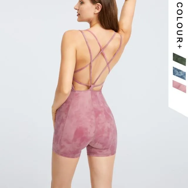 Arya Criss-Cross Back Tie Dye Fitness Playsuit