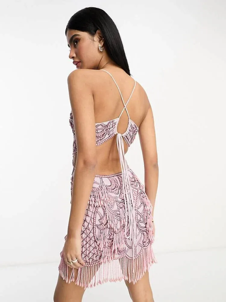 ASOS Embellished Stylish Purple/Pink Pearl Dress