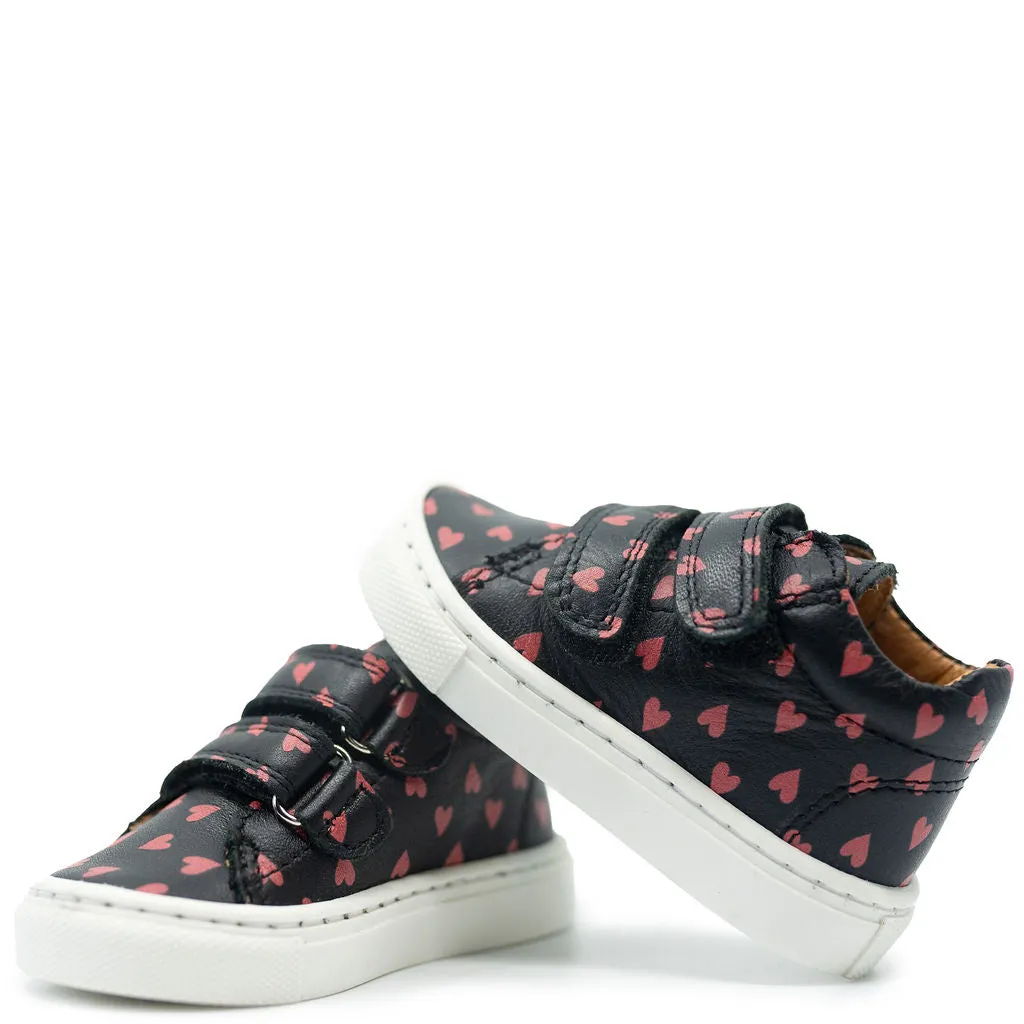 Atlanta Mocassin Black and Red Hearts Baby Sneaker