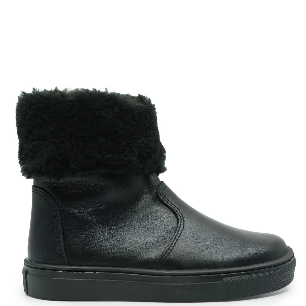 Atlanta Mocassin Black Fur Cuff Bootie