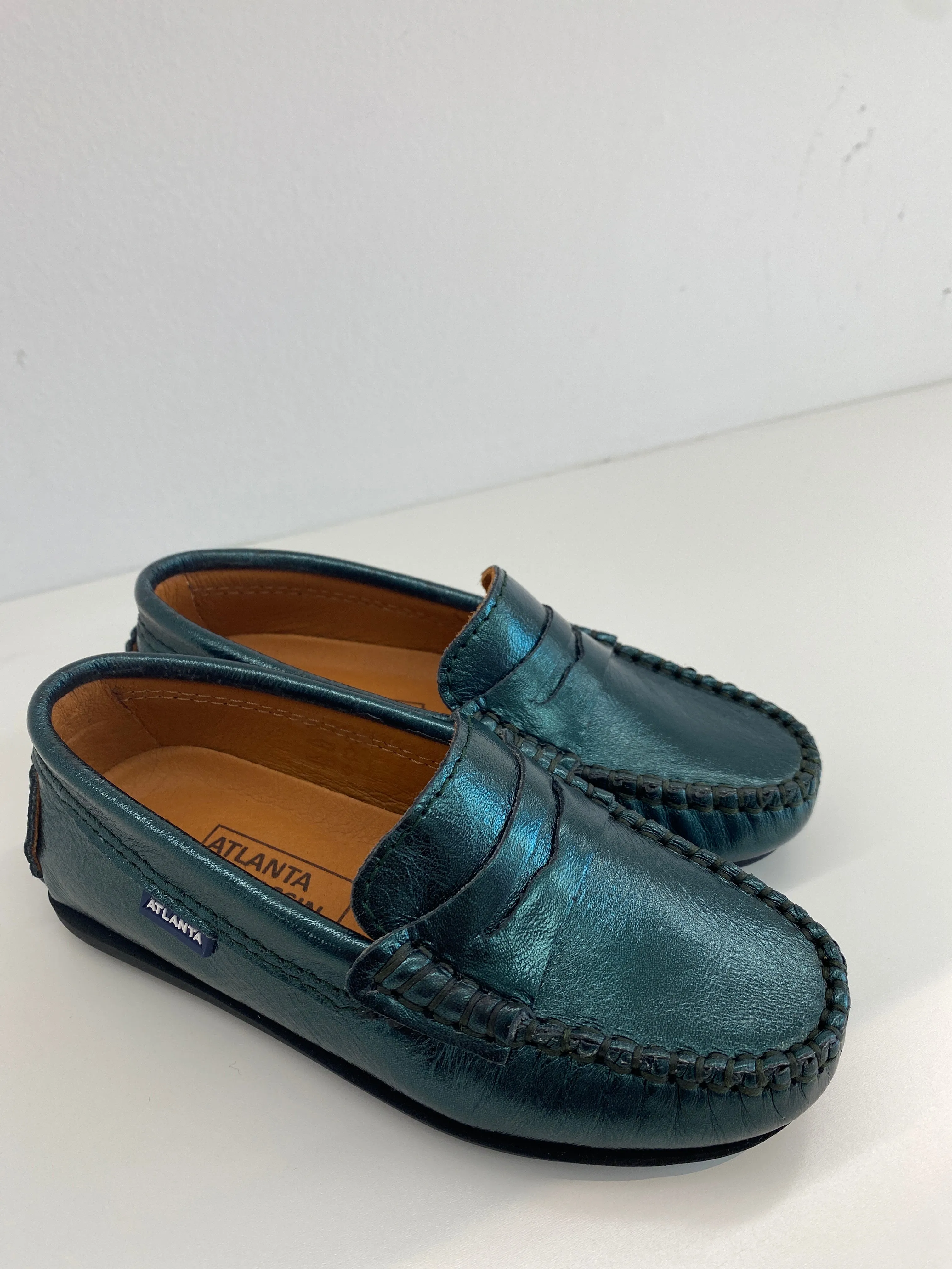 Atlanta Mocassin Green Metallic Penny Loafer