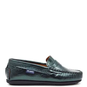 Atlanta Mocassin Green Metallic Penny Loafer