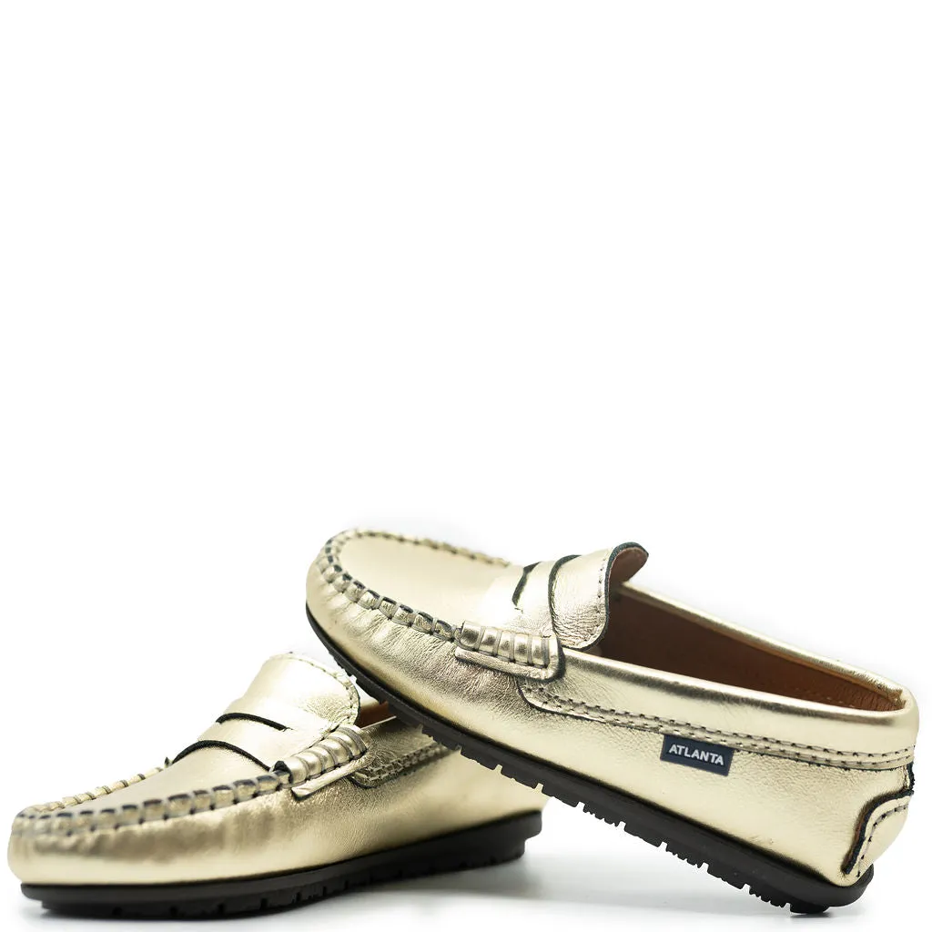 Atlanta Mocassin Metallic Gold Penny Loafer