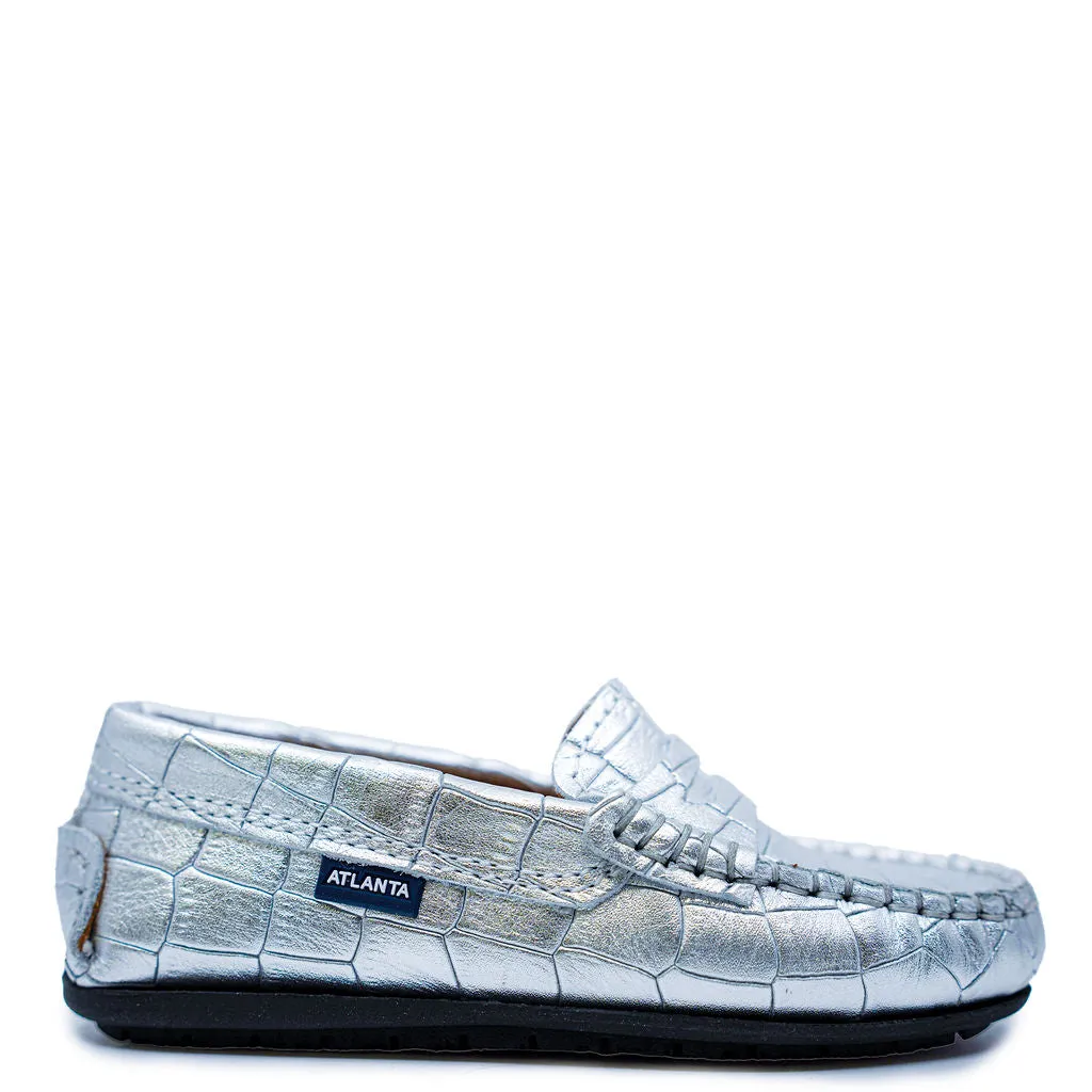 Atlanta Mocassin Silver Croc Penny Loafer