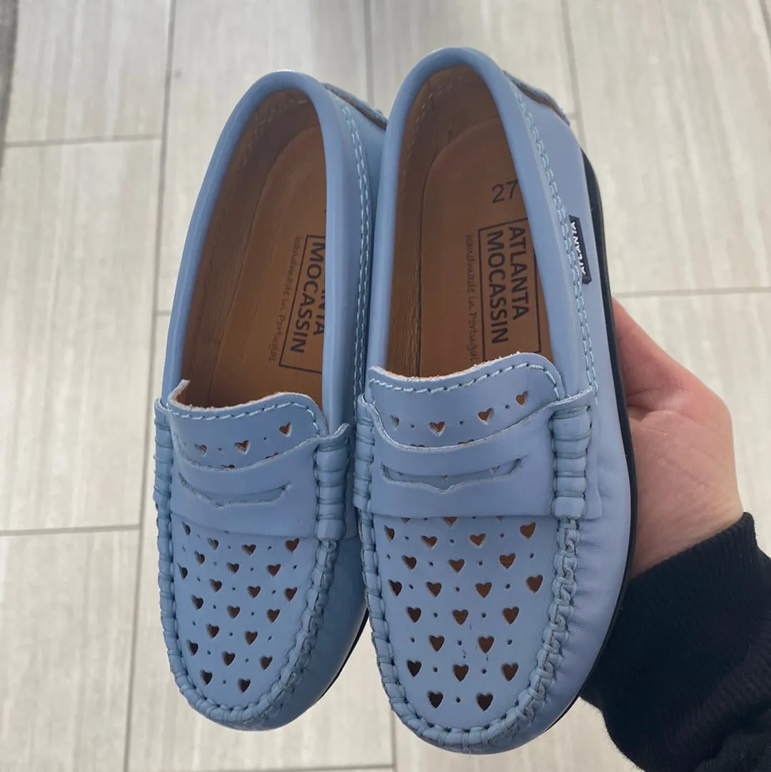 Atlanta Mocassin Sky Blue Heart Cutout Penny Loafer