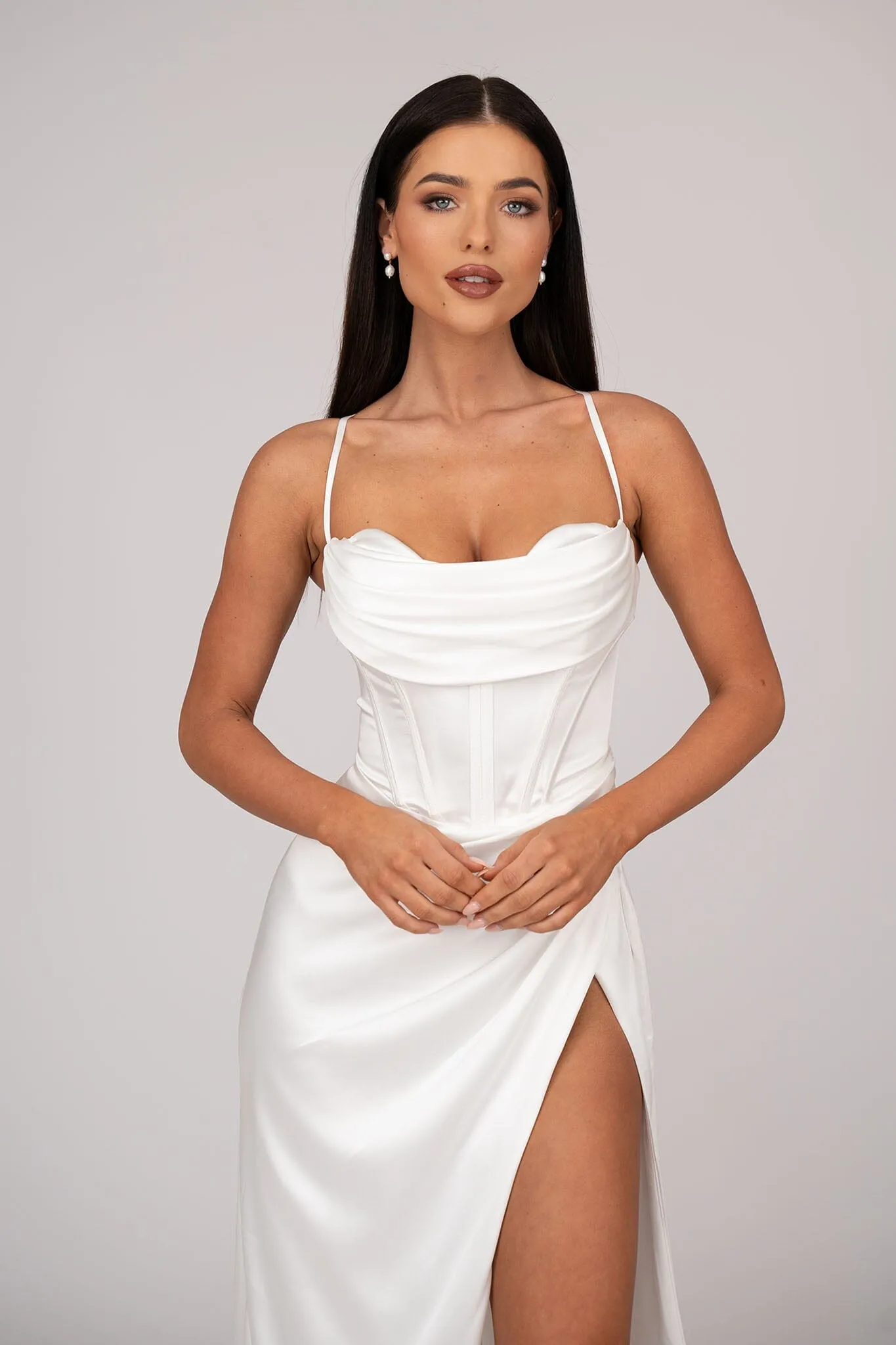 AYANA Corset Satin Gown - Ivory