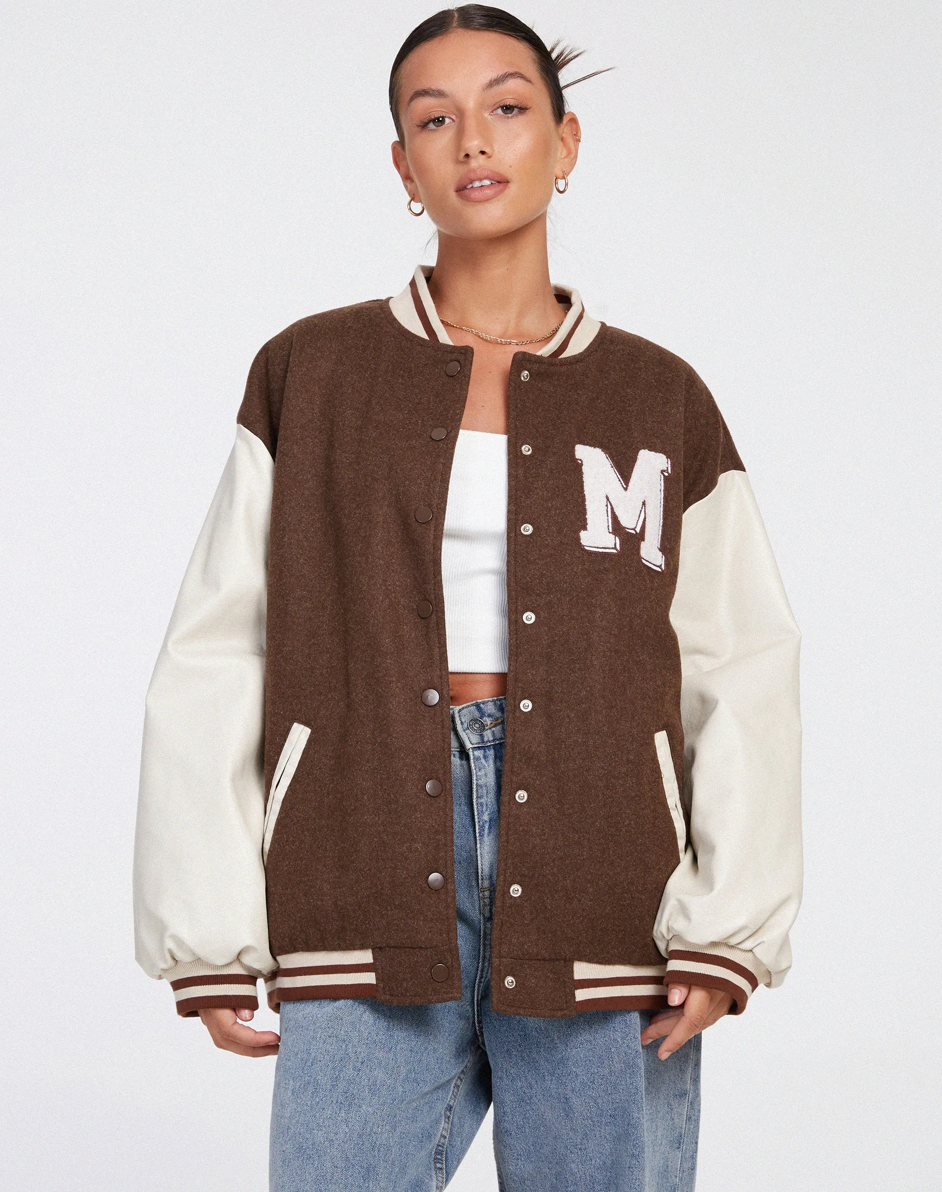 Bama Varsity Jacket in Brown Beige