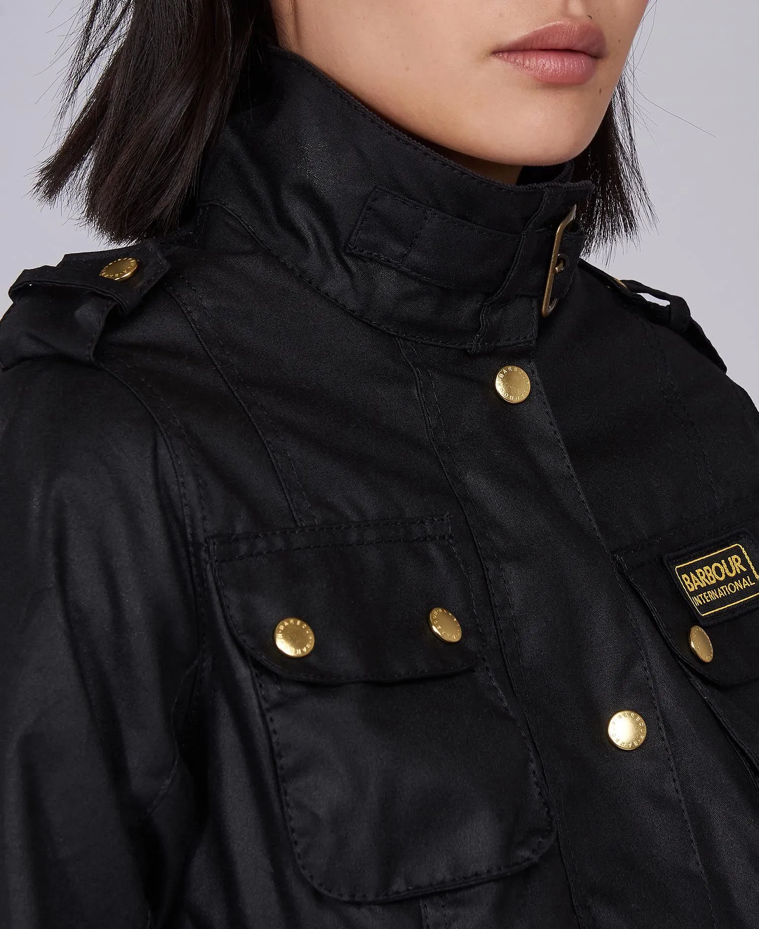 BARBOUR INTERNATIONAL LADIES WAXED JACKET BLACK