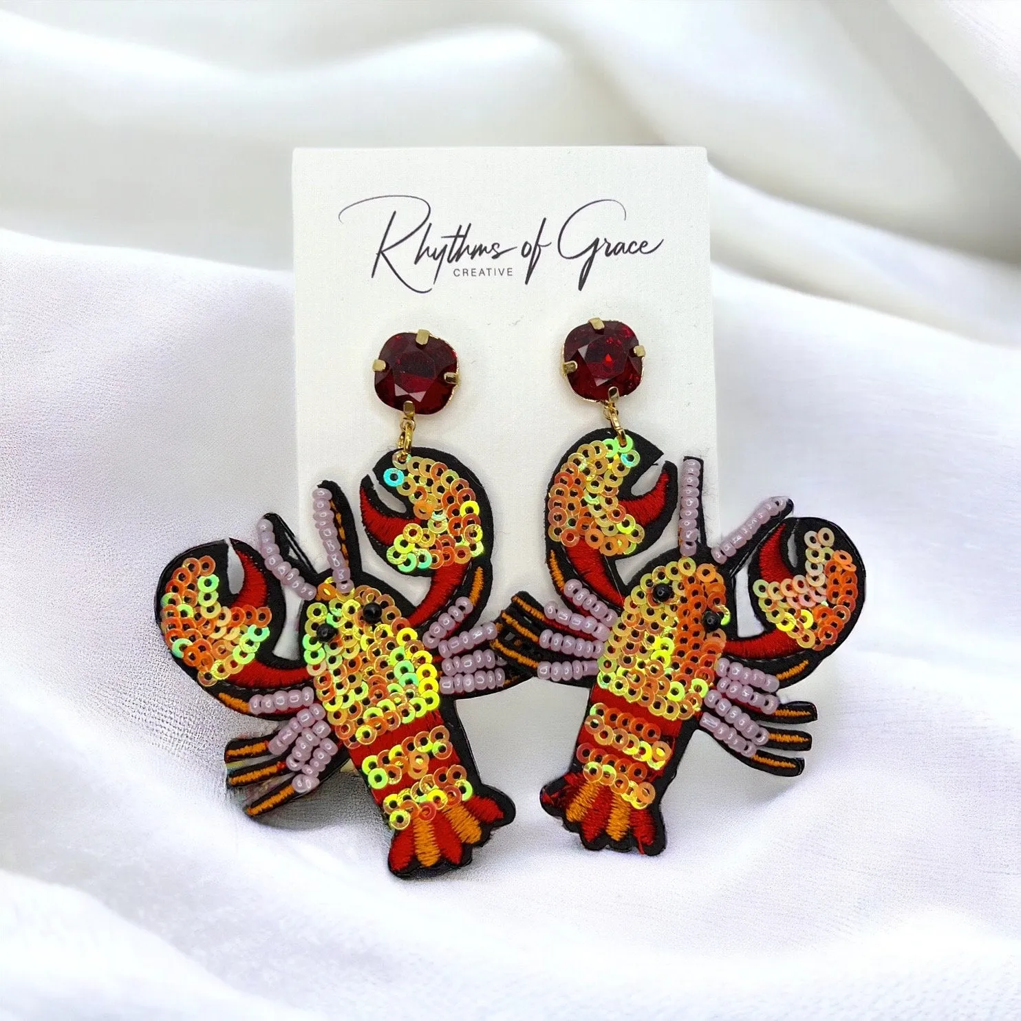 Beaded Crawfish Earrings - Beaded Earrings, Mardi Gras, New Orleans, Lobster Earrings, Mardi Gras Accessories, Cajun Earrings, Crawdaddy