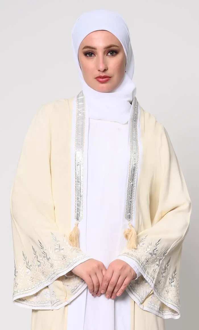 Beautiful Women's 2pc Embroidered Cream Shrug And Inner Set