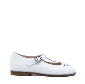 Beberlis White Patent Perforated T Strap Mary Jane