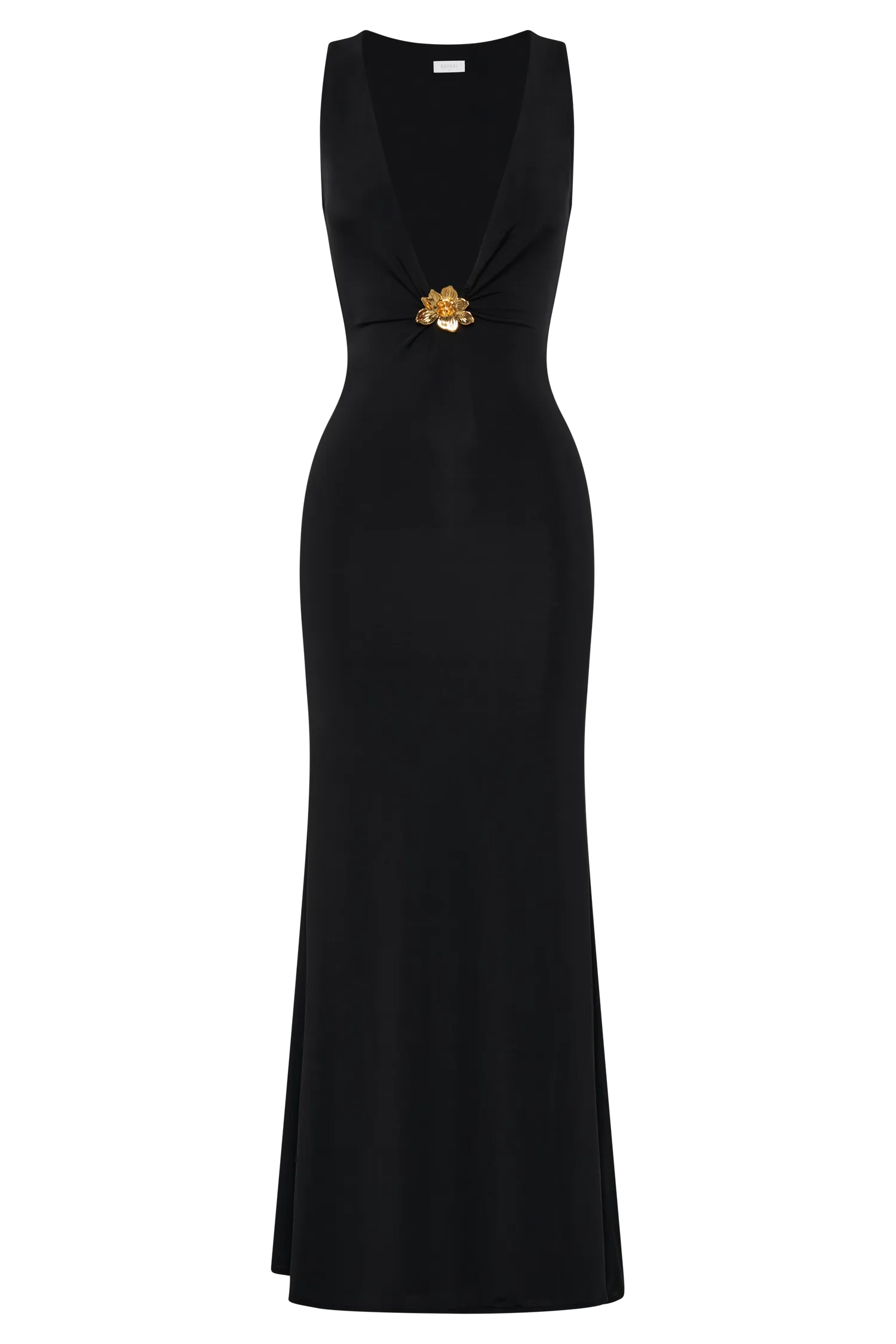 Beck Plunge Maxi Dress With Floral Hardware - Black