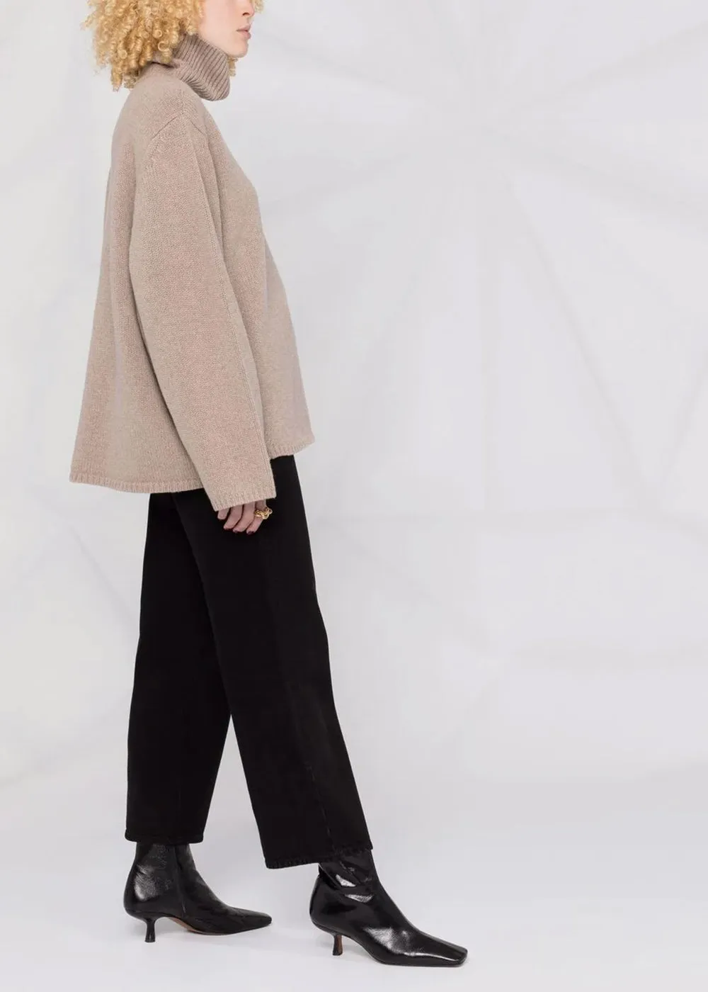 Beige Wool Cashmere Turtleneck Jumper