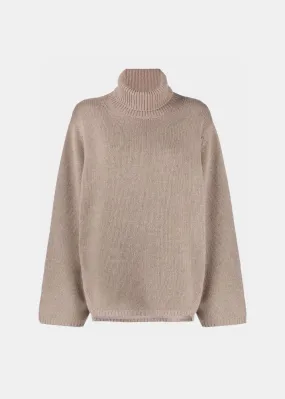 Beige Wool Cashmere Turtleneck Jumper