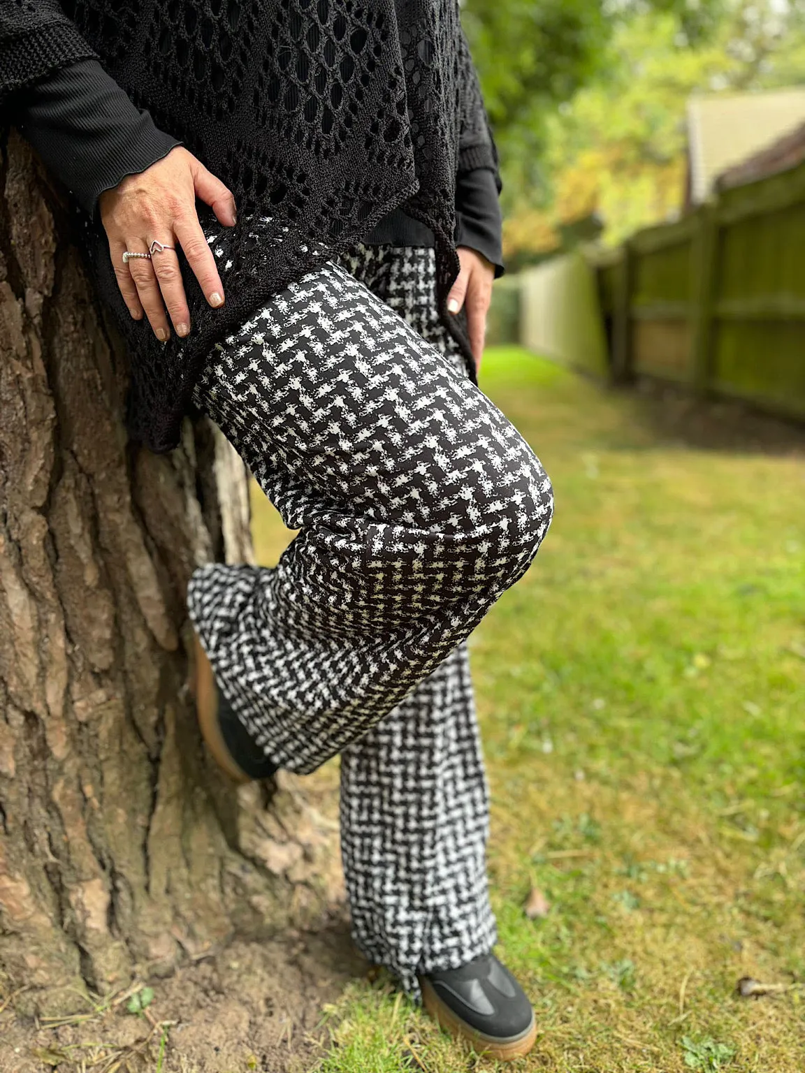 Black Check Print Super Soft Wide Leg Trousers