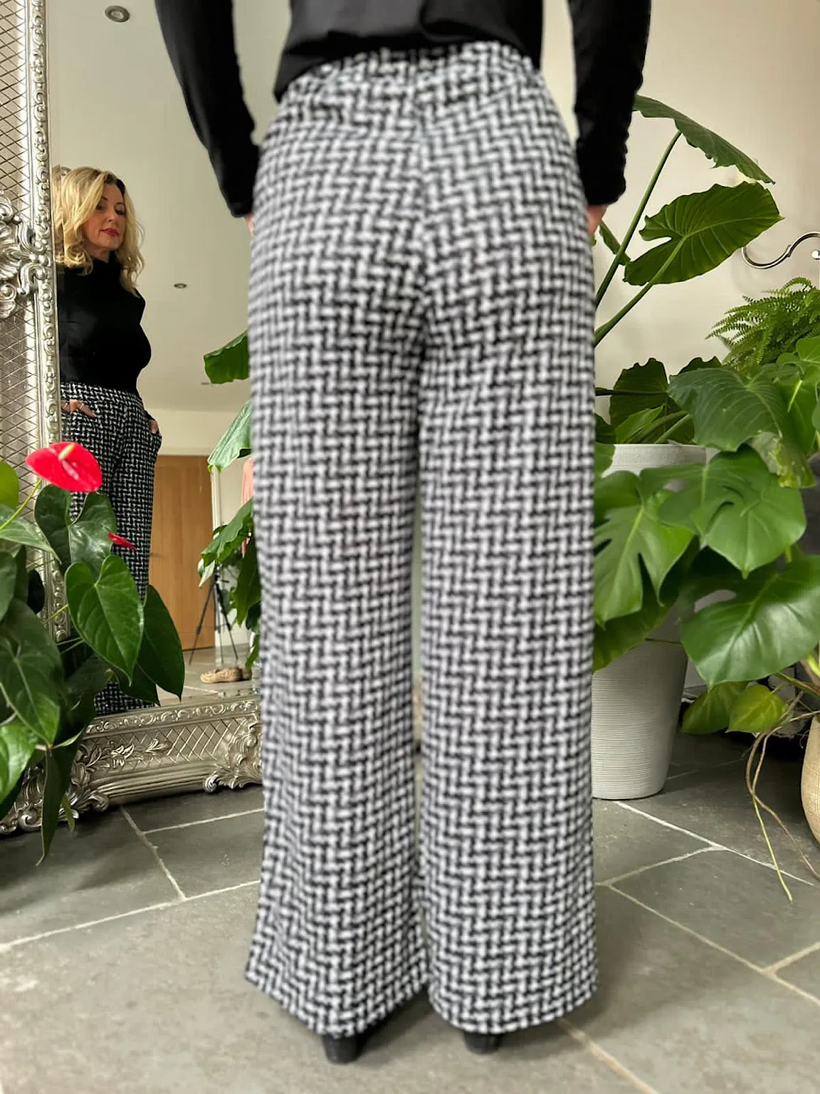 Black Check Print Super Soft Wide Leg Trousers