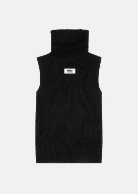 Black Distressed Sleeveless Jumper