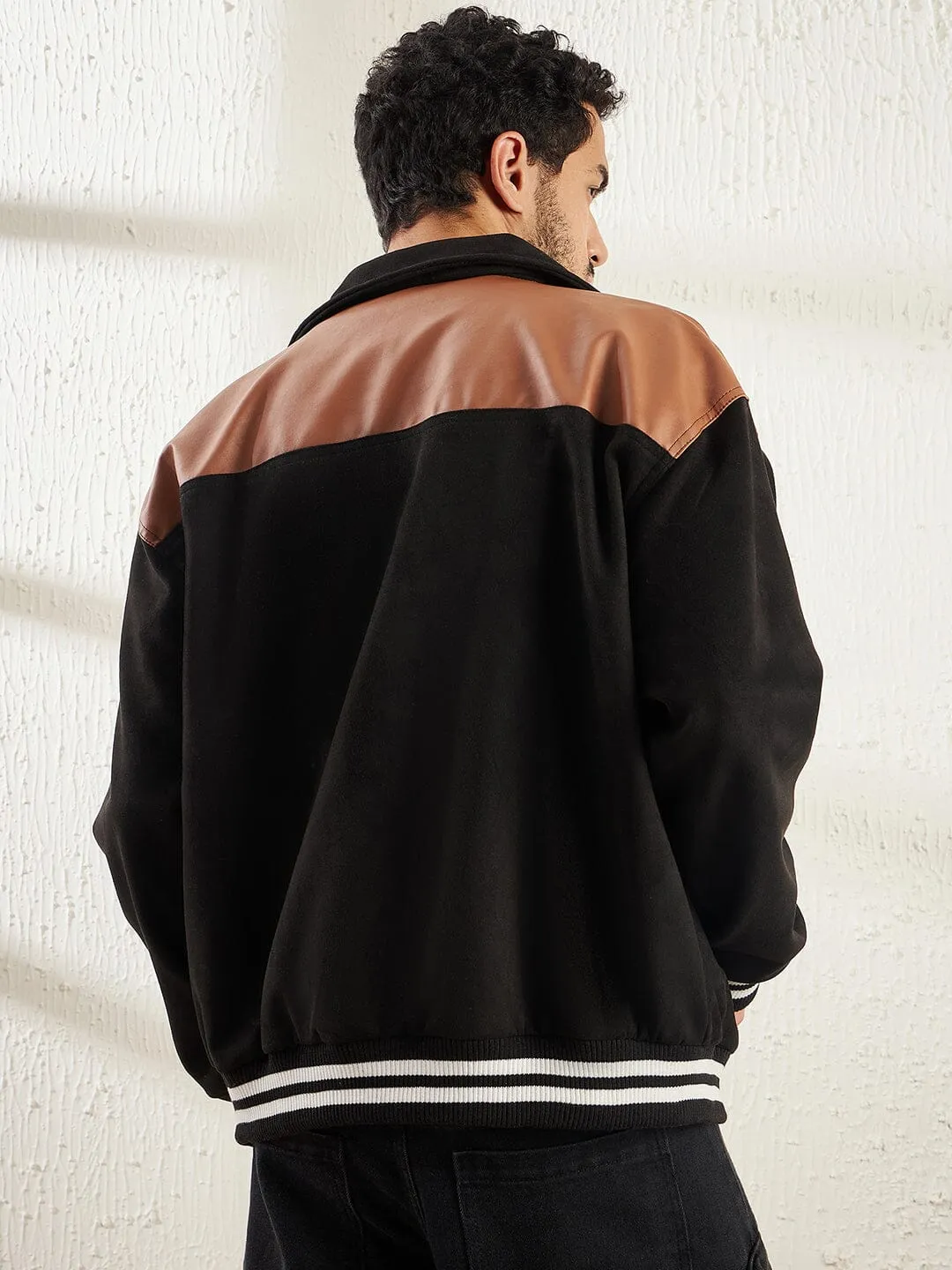 Black Faux Suede Bomber Jacket