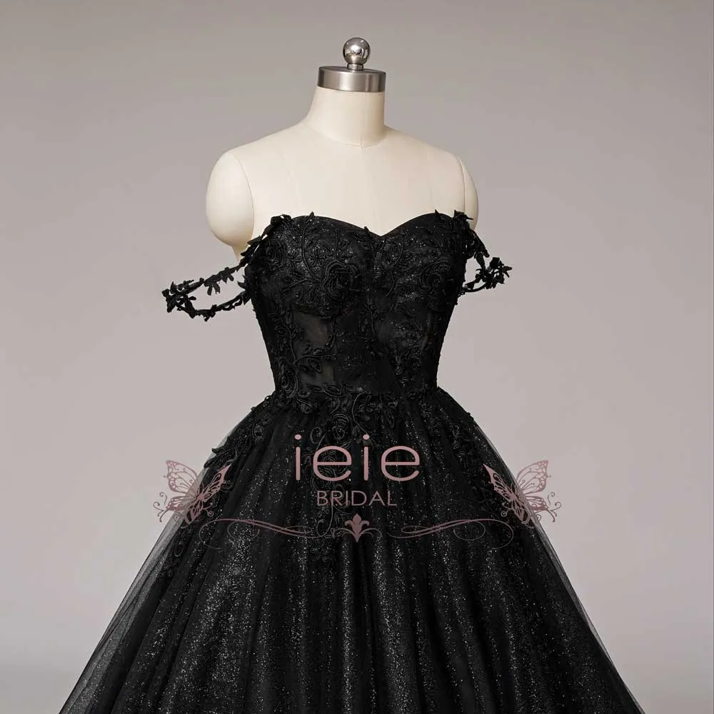 Black Lace Ball Gown Wedding Dress with Lace Straps | TYRA