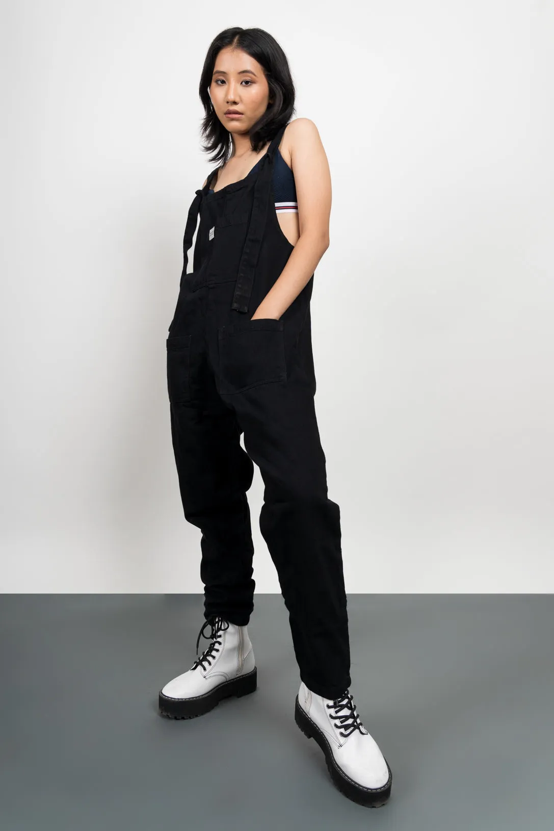 Black Organic Denim Dungaree