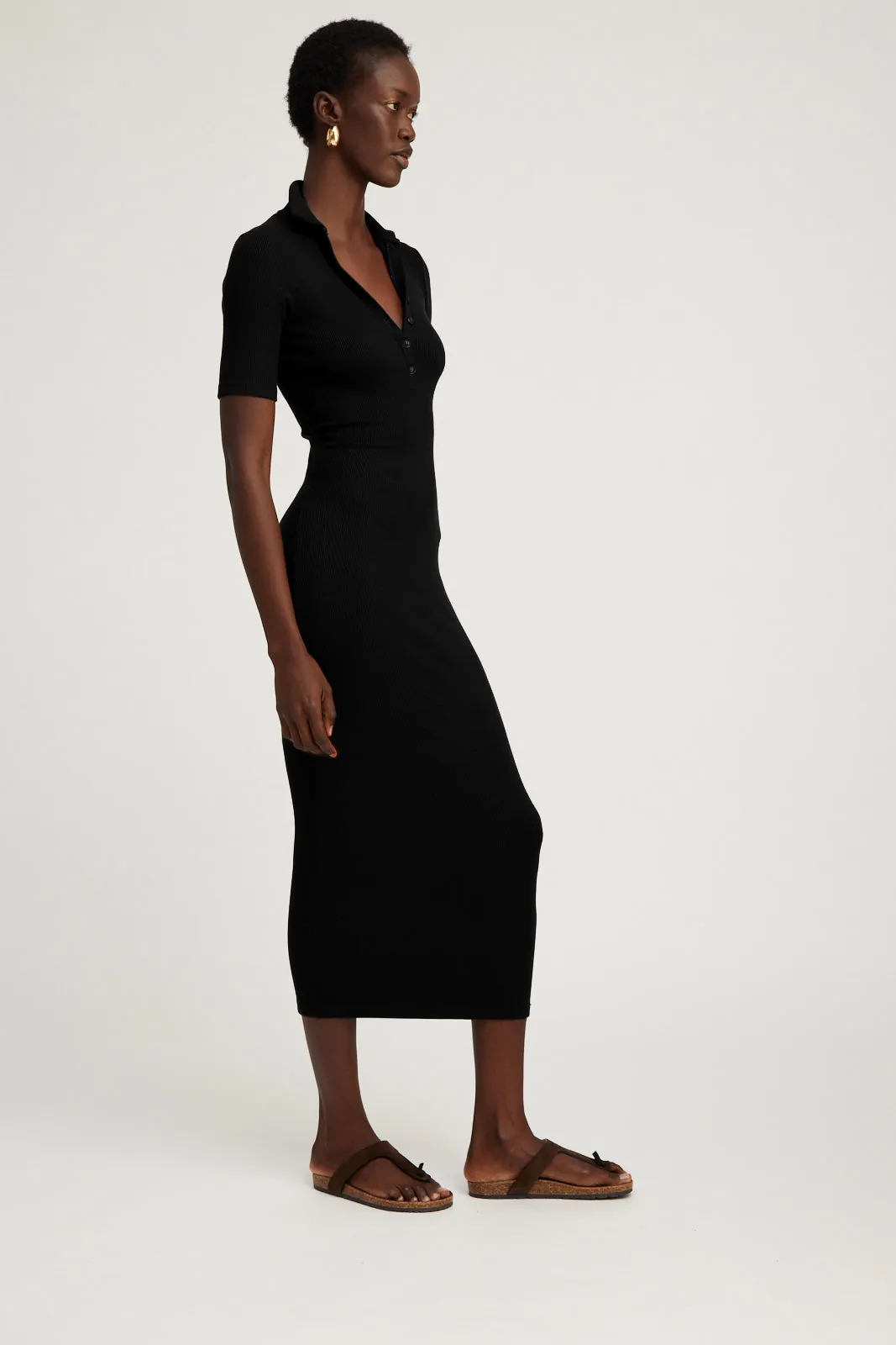 Black Rib Polo Maxi Dress