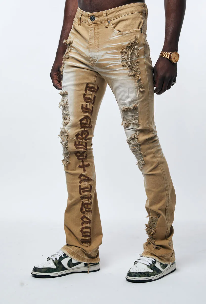 Bleecker & Mercer 'Gothic Letters' Stacked Denim (Khaki)