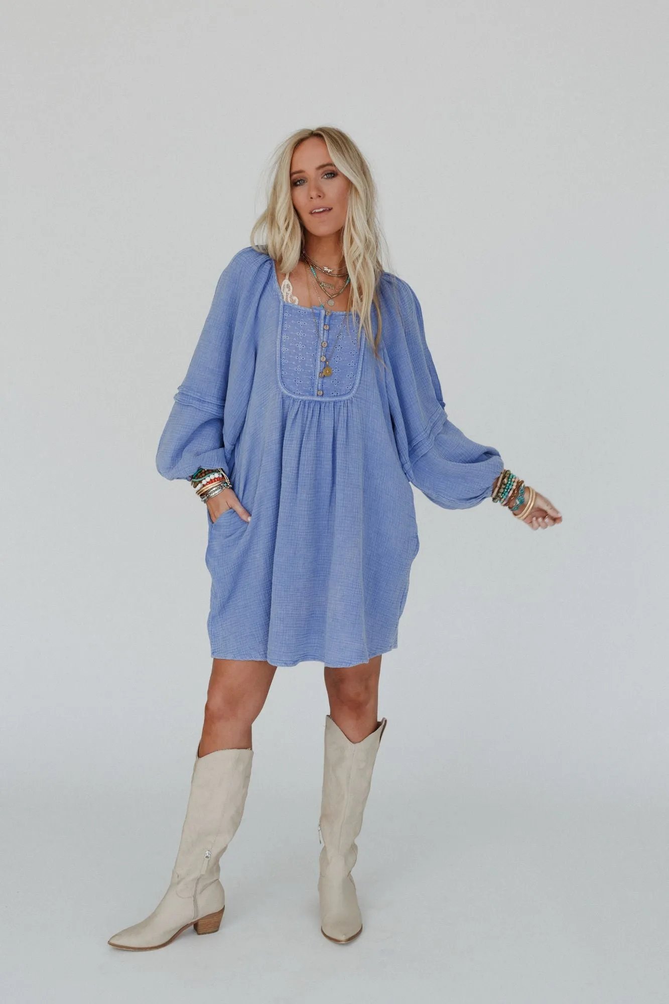 Blissful Gaze Baby Doll Dress - Blue