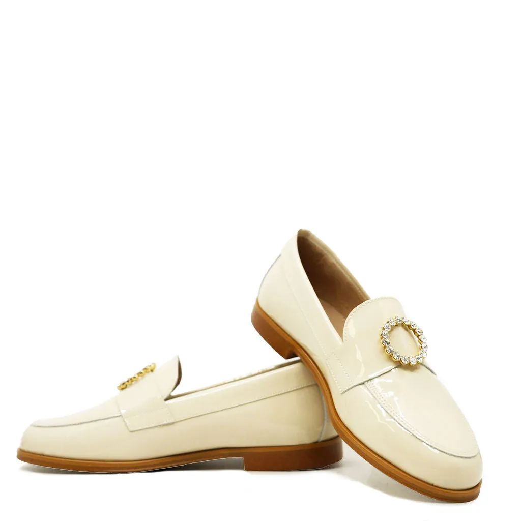 Blublonc Cream Patent Rhinestone Loafer