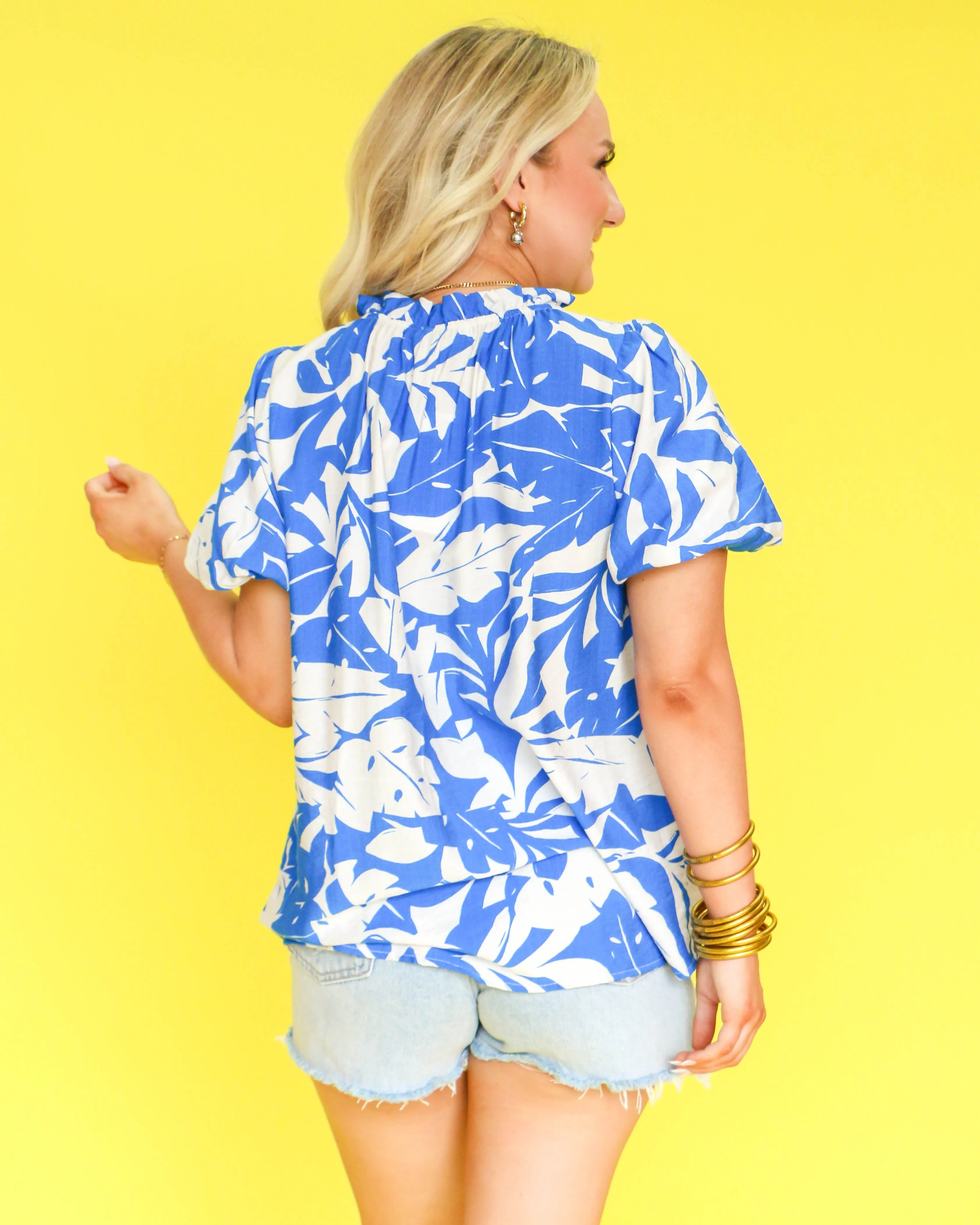 Blue Tropical Print Top