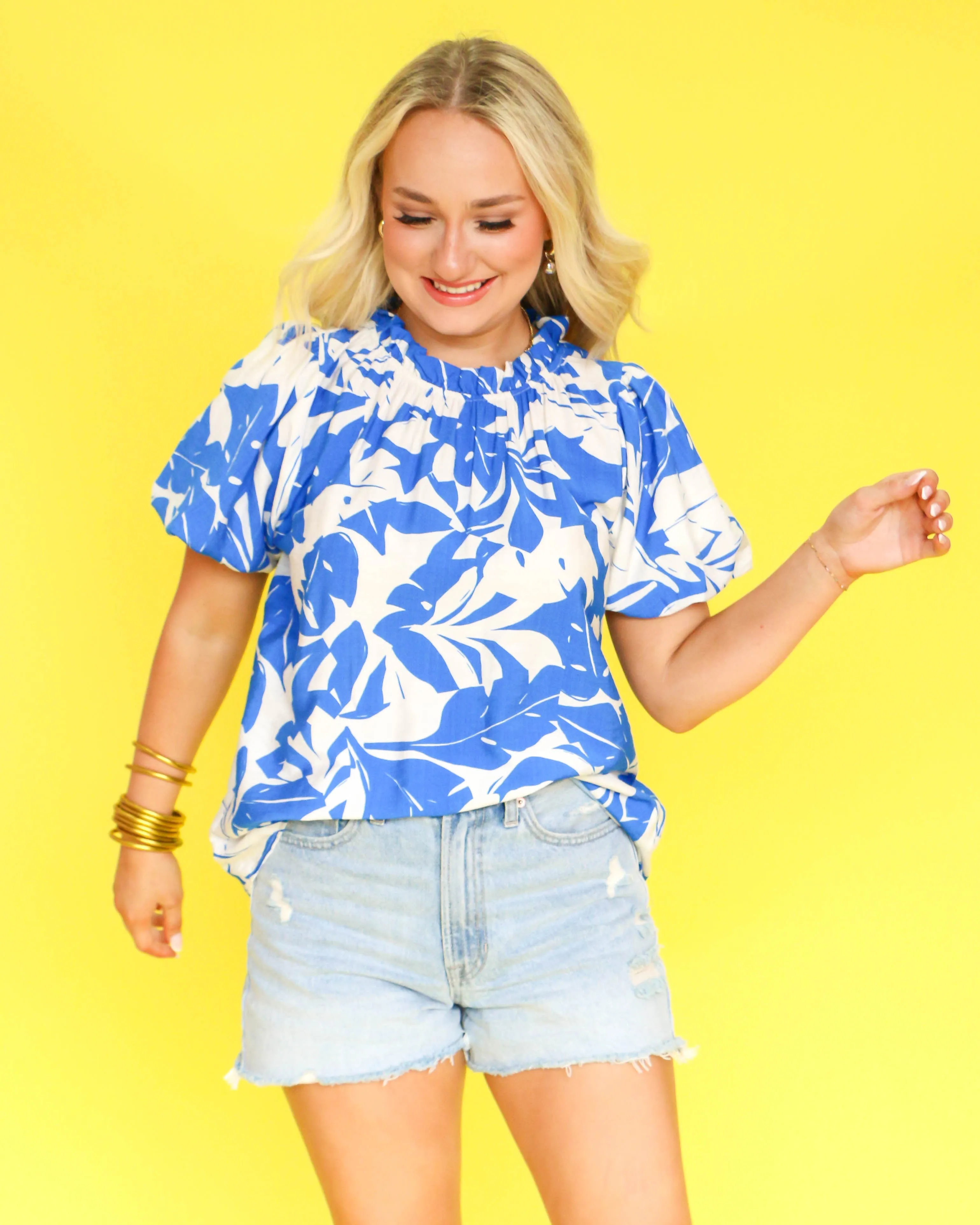 Blue Tropical Print Top